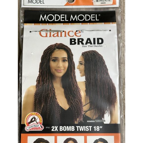 Model Glance 2X Bomb Twist 18” Crochet Braids TRCOPPER prelooped 24 Strands - Picture 6 of 7